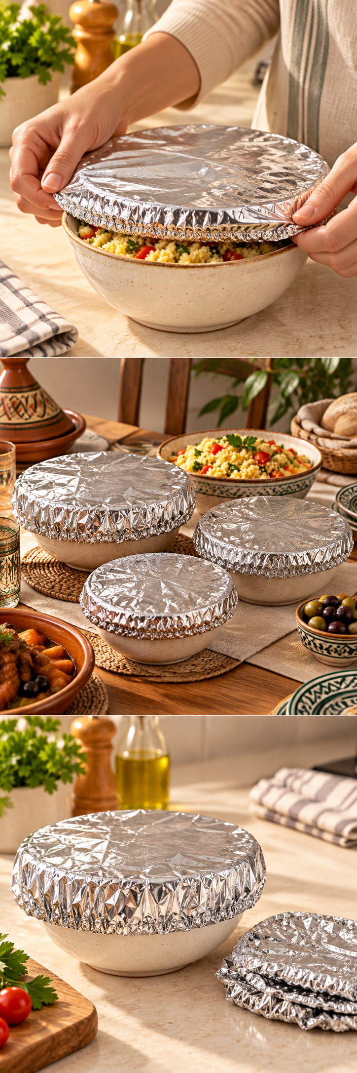 استعمال أغطية الألمنيوم على الأوعية والمائدة وتفاصيل المنتج